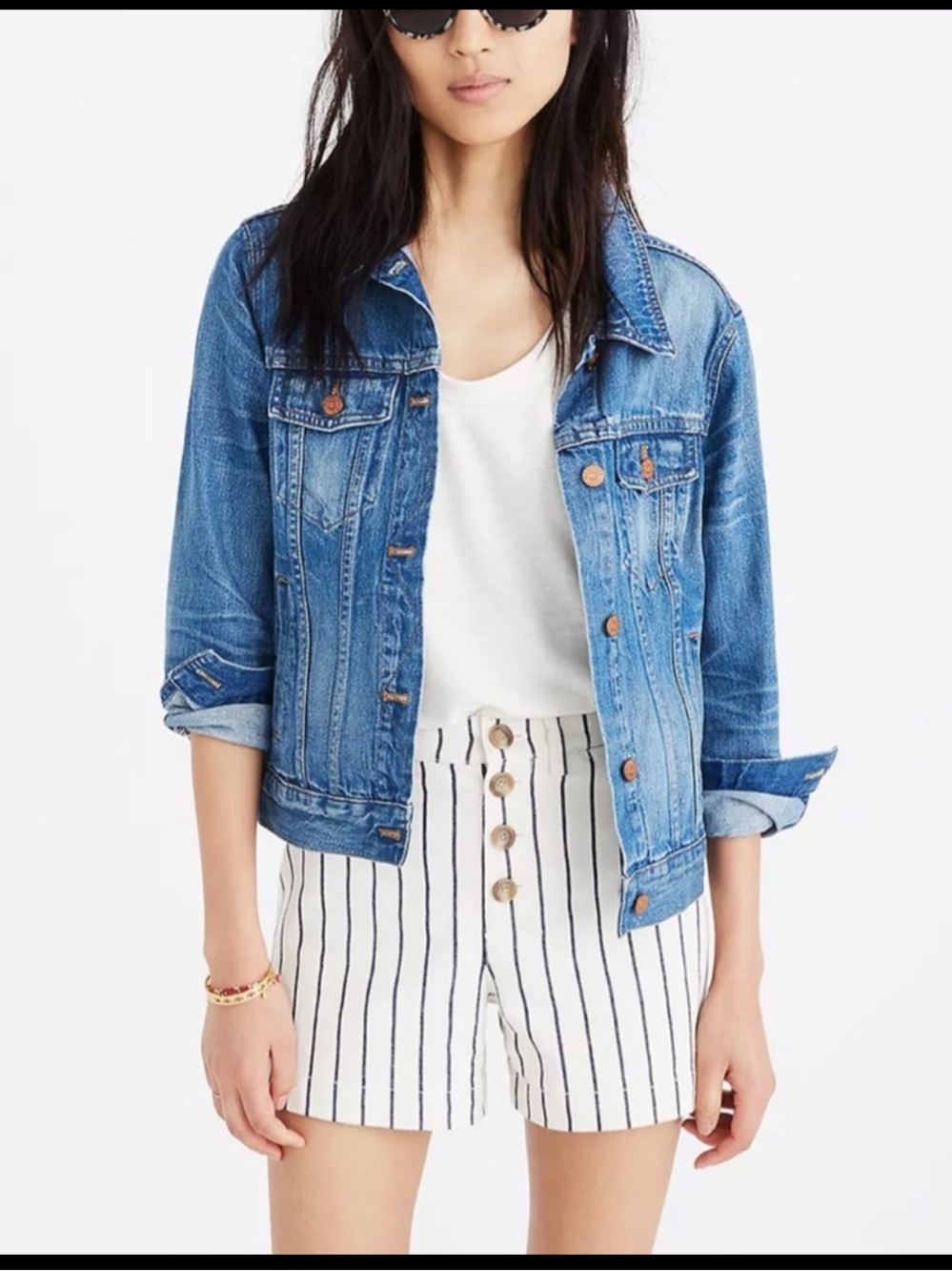 Madewell Cream and Navy Vertical-Stripe High-Waist Shorts